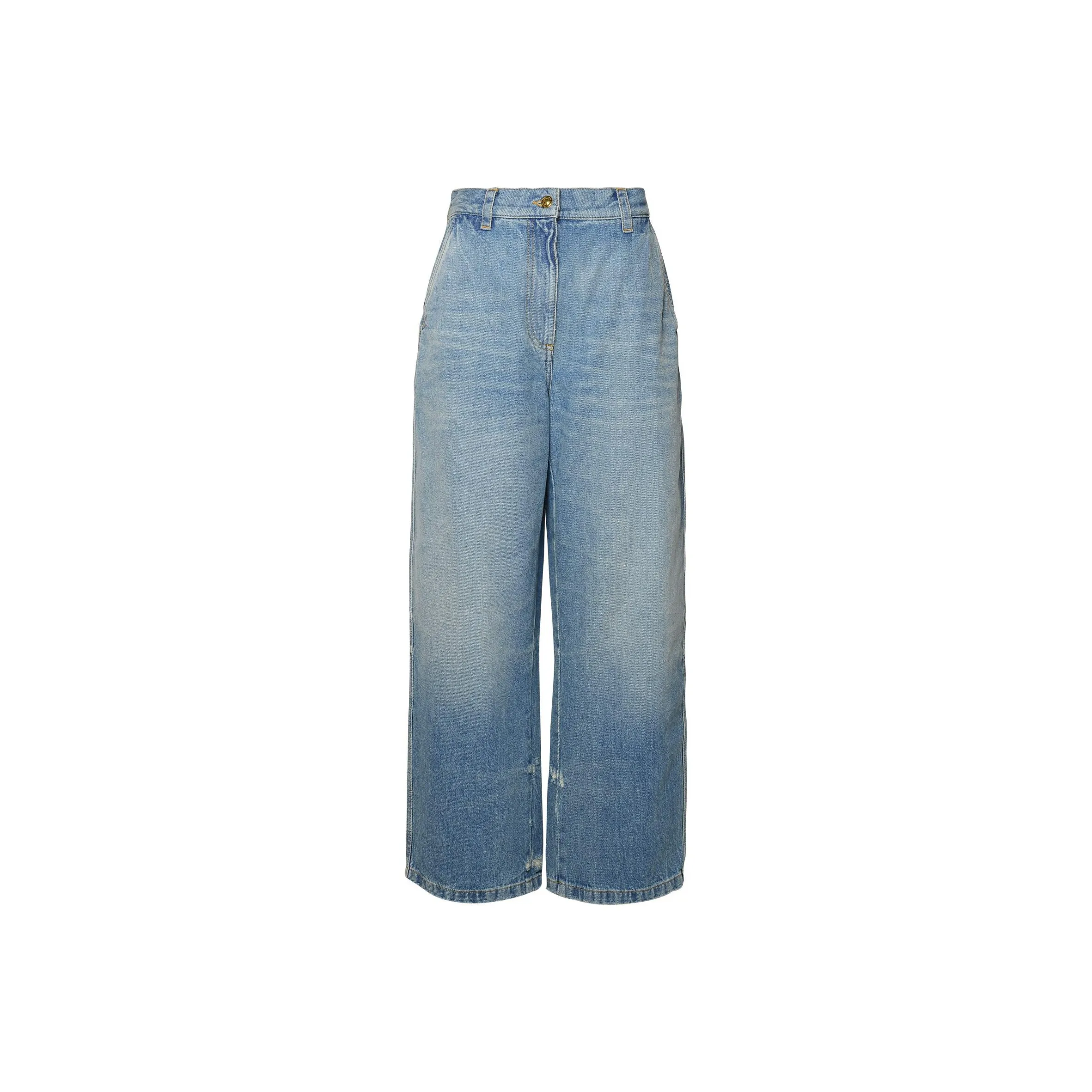 PALM ANGELS Washed Logo Wide Denim Jeans Blue
