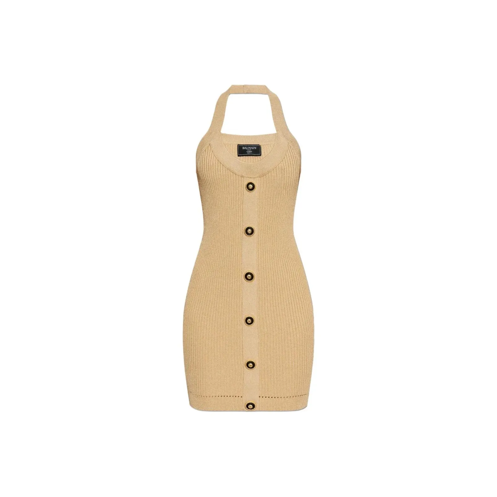 BALMAIN Halterneck Ribbed Knit Mini Dress