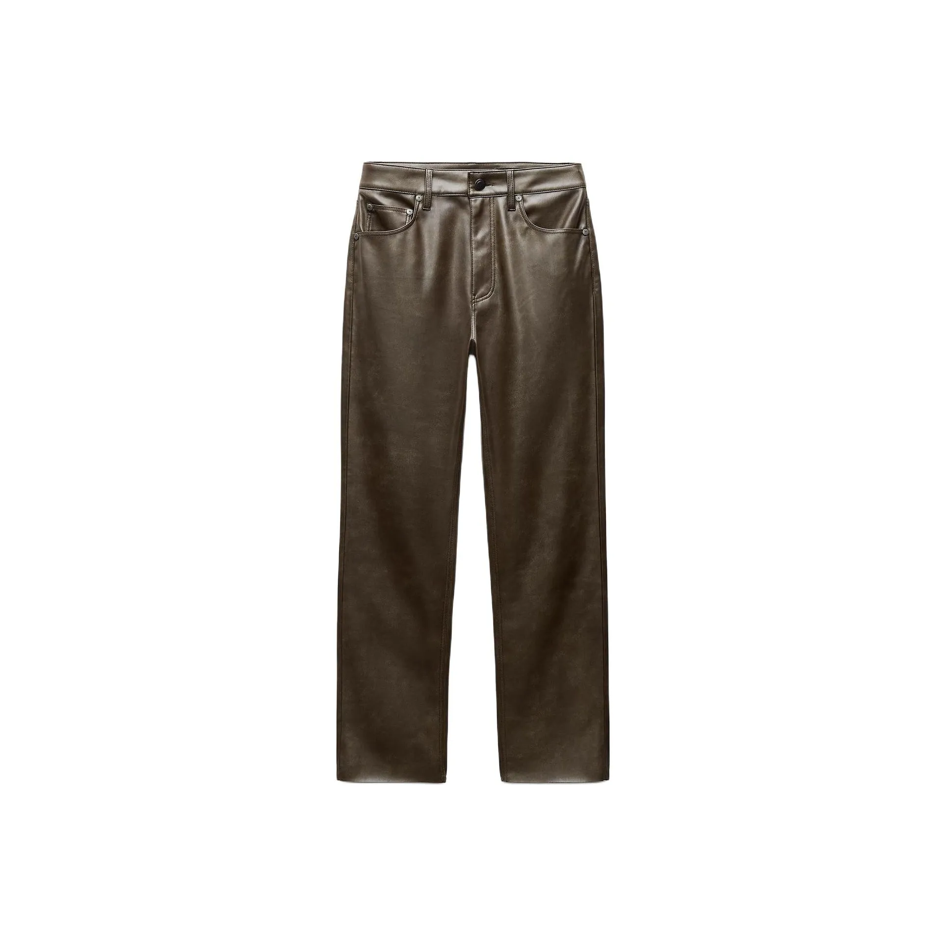 ZARA ZW Series Кожаные брюки Женские Коричневый