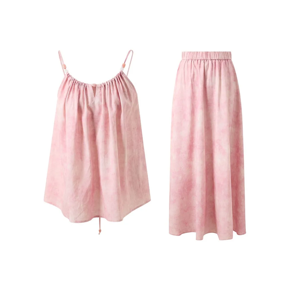3COLOUR Casual Women's Clothing Set Cherry Blossom Pink Floral Camisole+Skirt