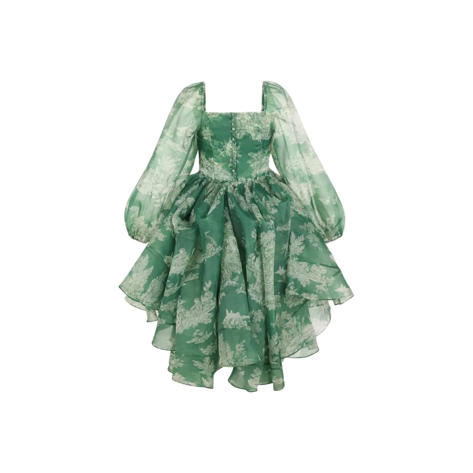 Selkie Коллекция Длинный рукав Платье Женское Зеленое Пасторальное Лайфстайл С принтом