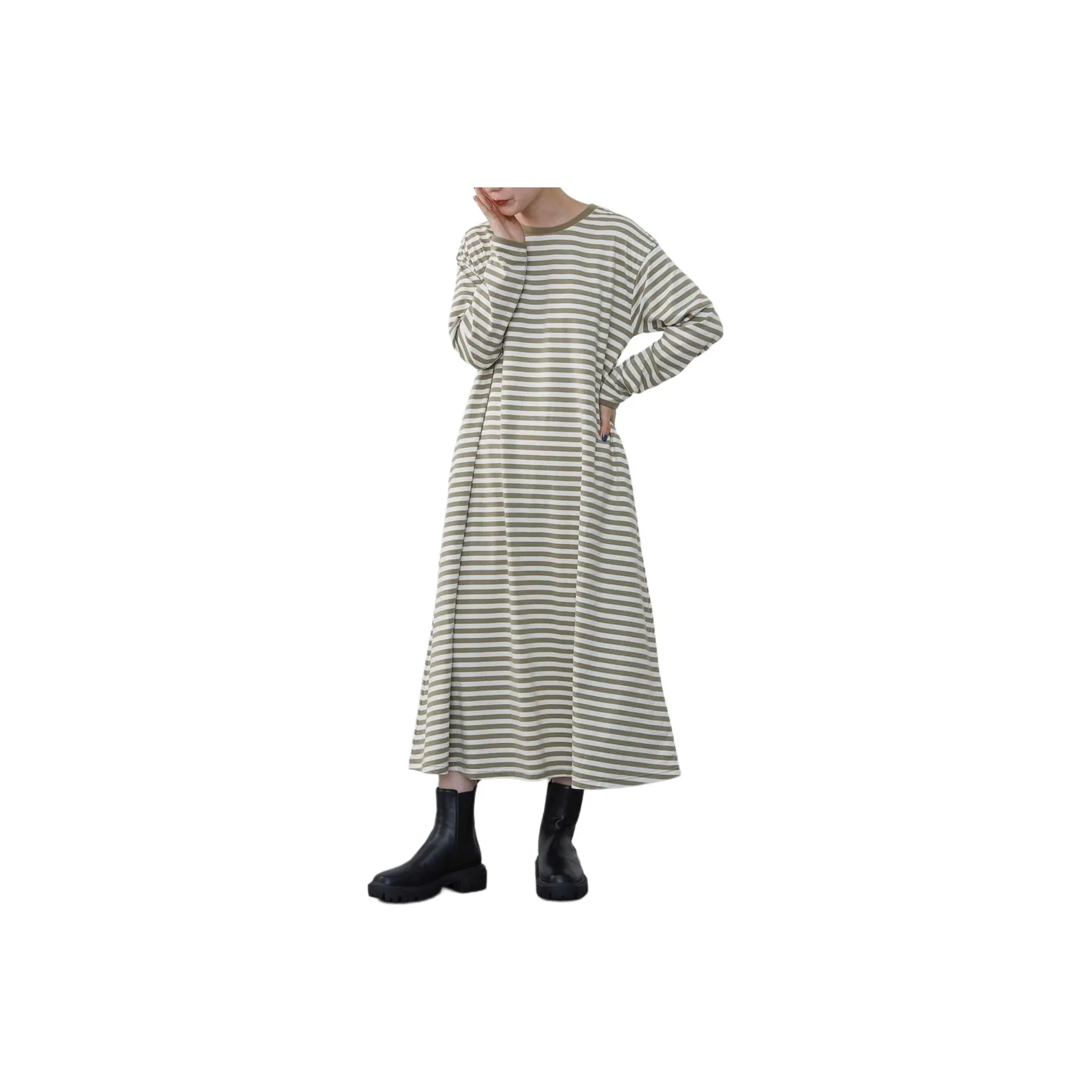 Beams Long Sleeved Dress Women's Olive Green