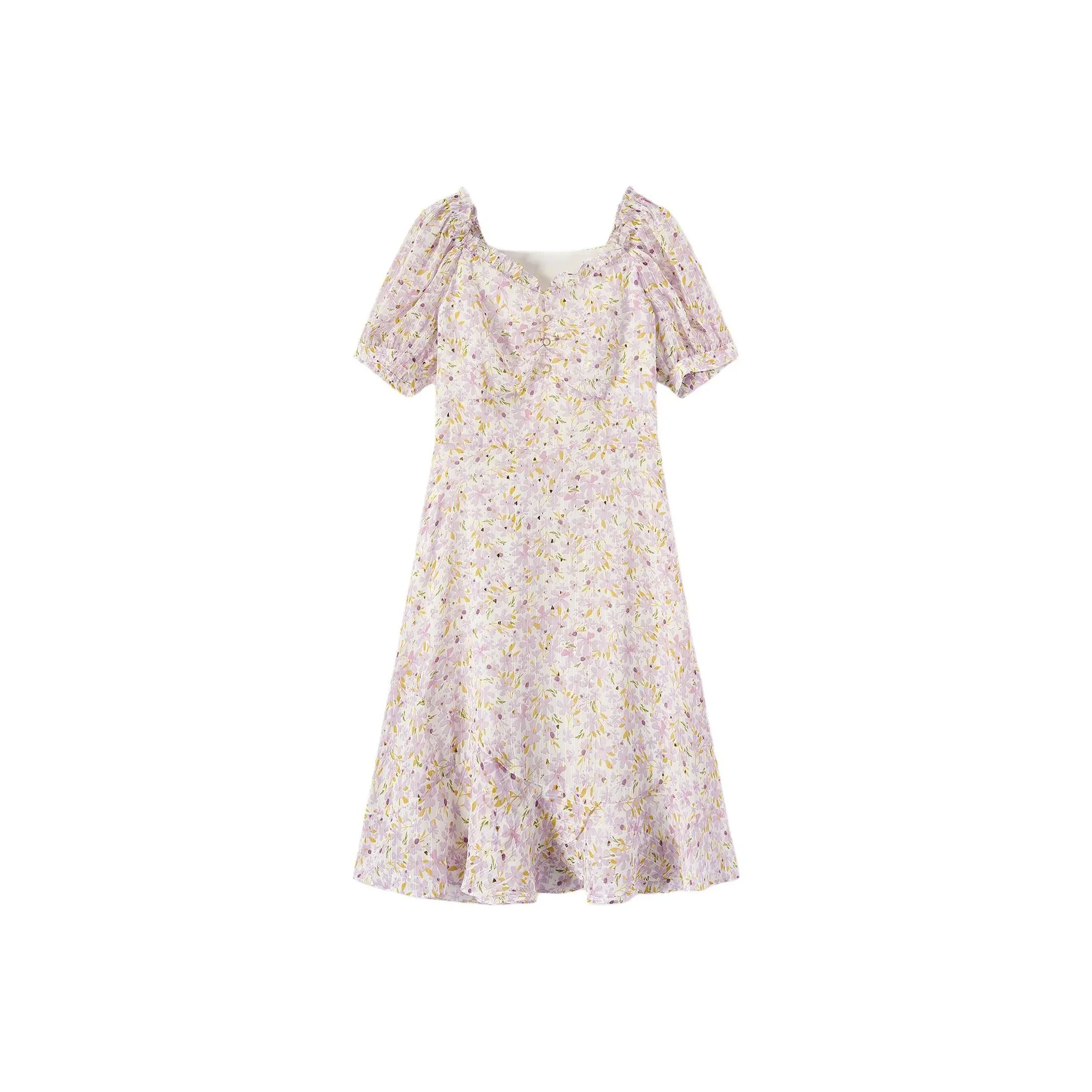 EICHITOO Короткое платье с короткими рукавами женское светло-фиолетовое с узором