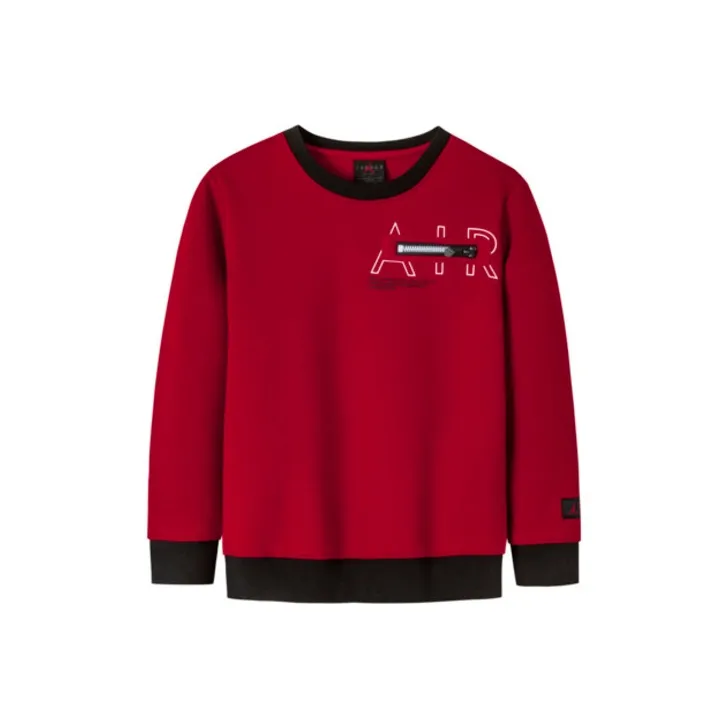 Джордан с принтом буквы карман на молнии флисовая подкладка универсальный длинный рукав рубашка просто красный детский