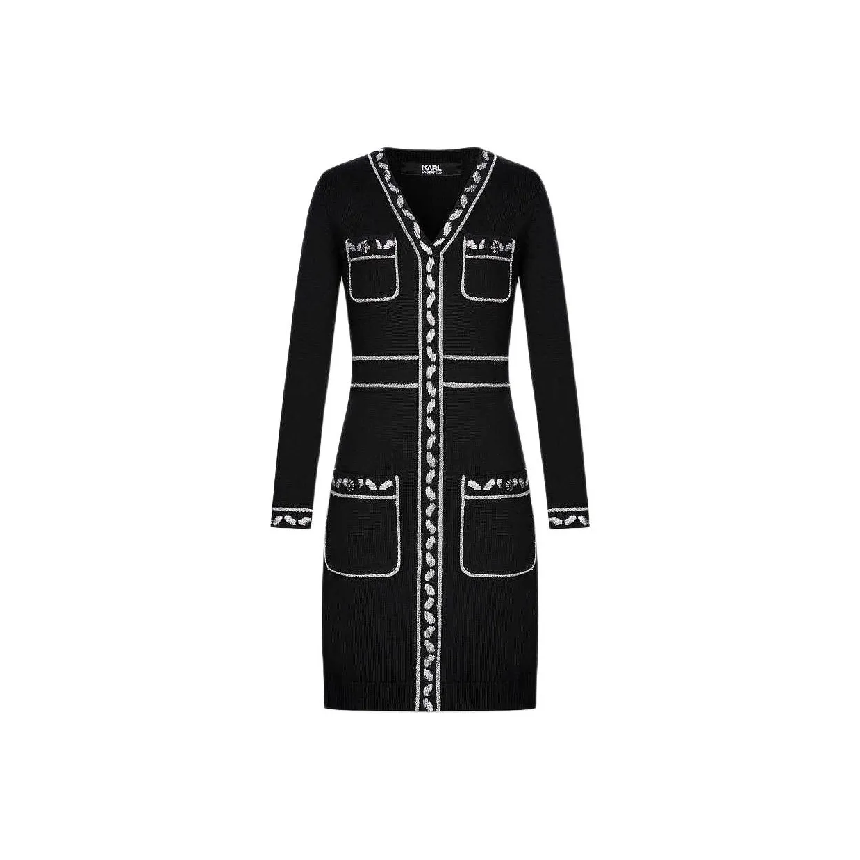 KARL LAGERFELD Длинное платье с длинными рукавами женское черное