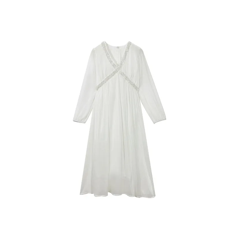 BIFH Длинное платье с длинными рукавами женское сливочного цвета