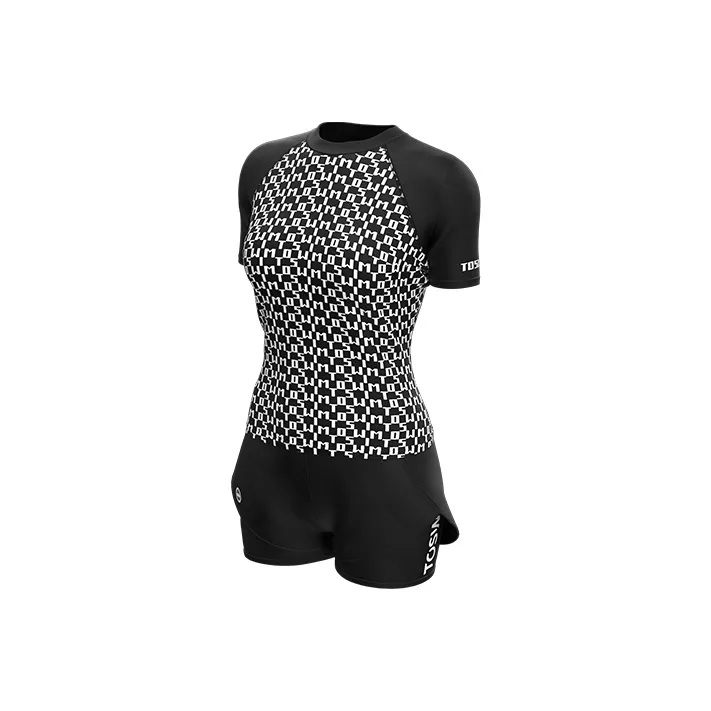 TOSWIM Short Sleeved Swimsuit Women's Black White Letter