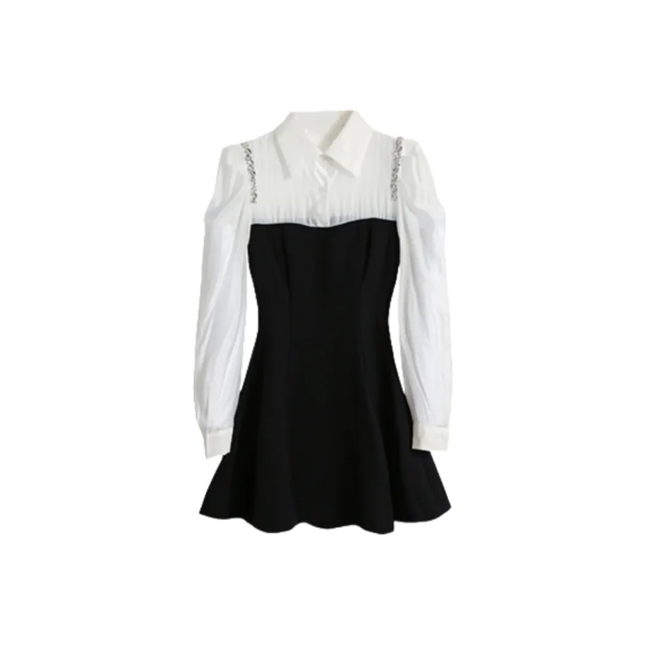 Icicofficial Длинное платье с длинными рукавами женское черное и белое