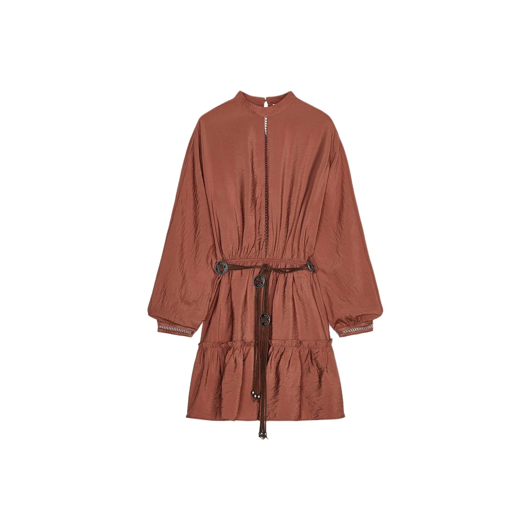 ZARA Длинное платье с длинными рукавами женское светло-коричневое