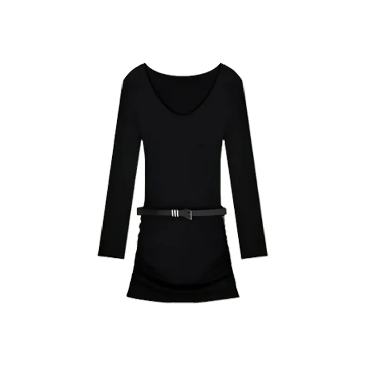 ONE PASS STUDIO Длинное платье с длинными рукавами женское черное