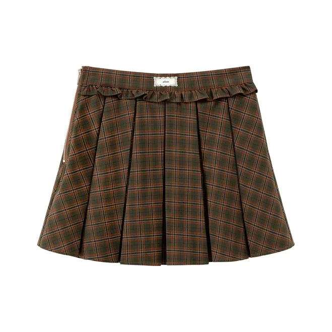 CHUU Casual Short Skirts Women's Green Plaid