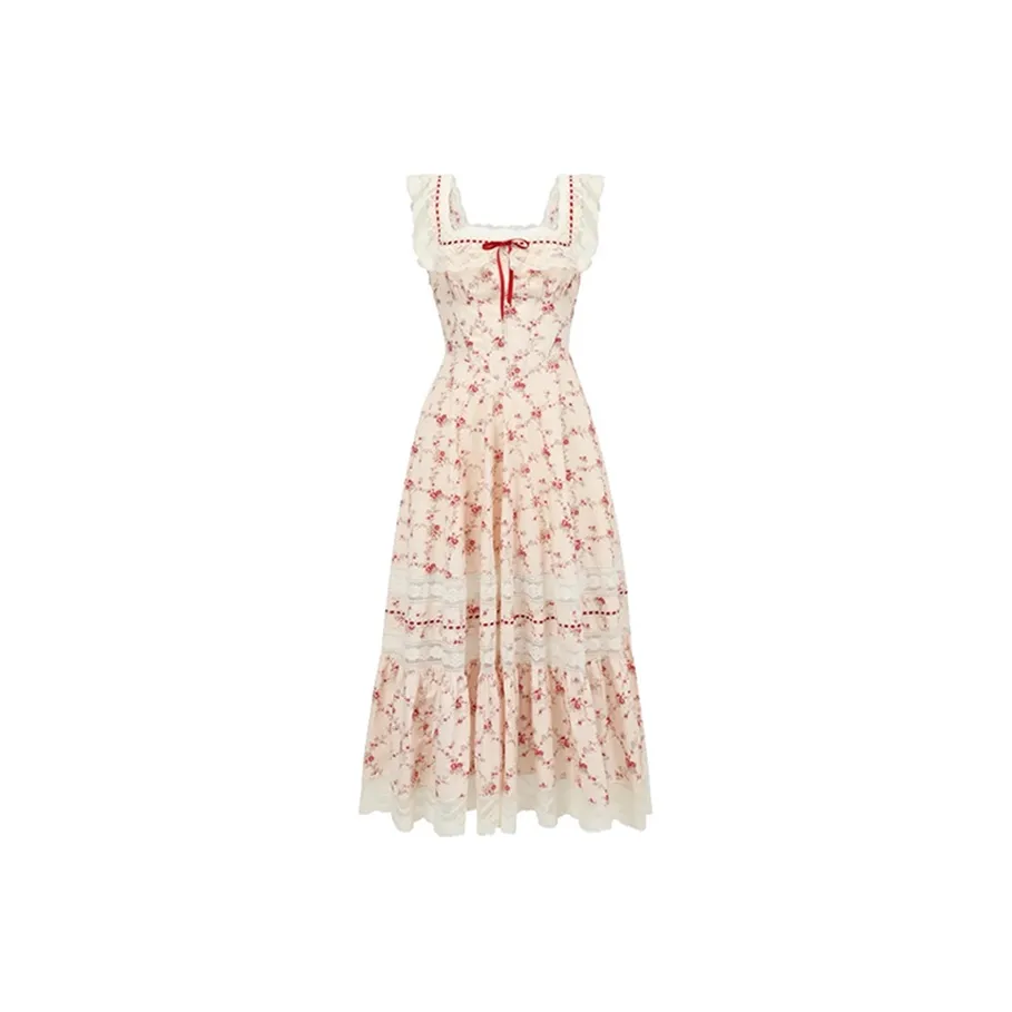 COVT Без рукавов Платье Женское Красное Цветочное
