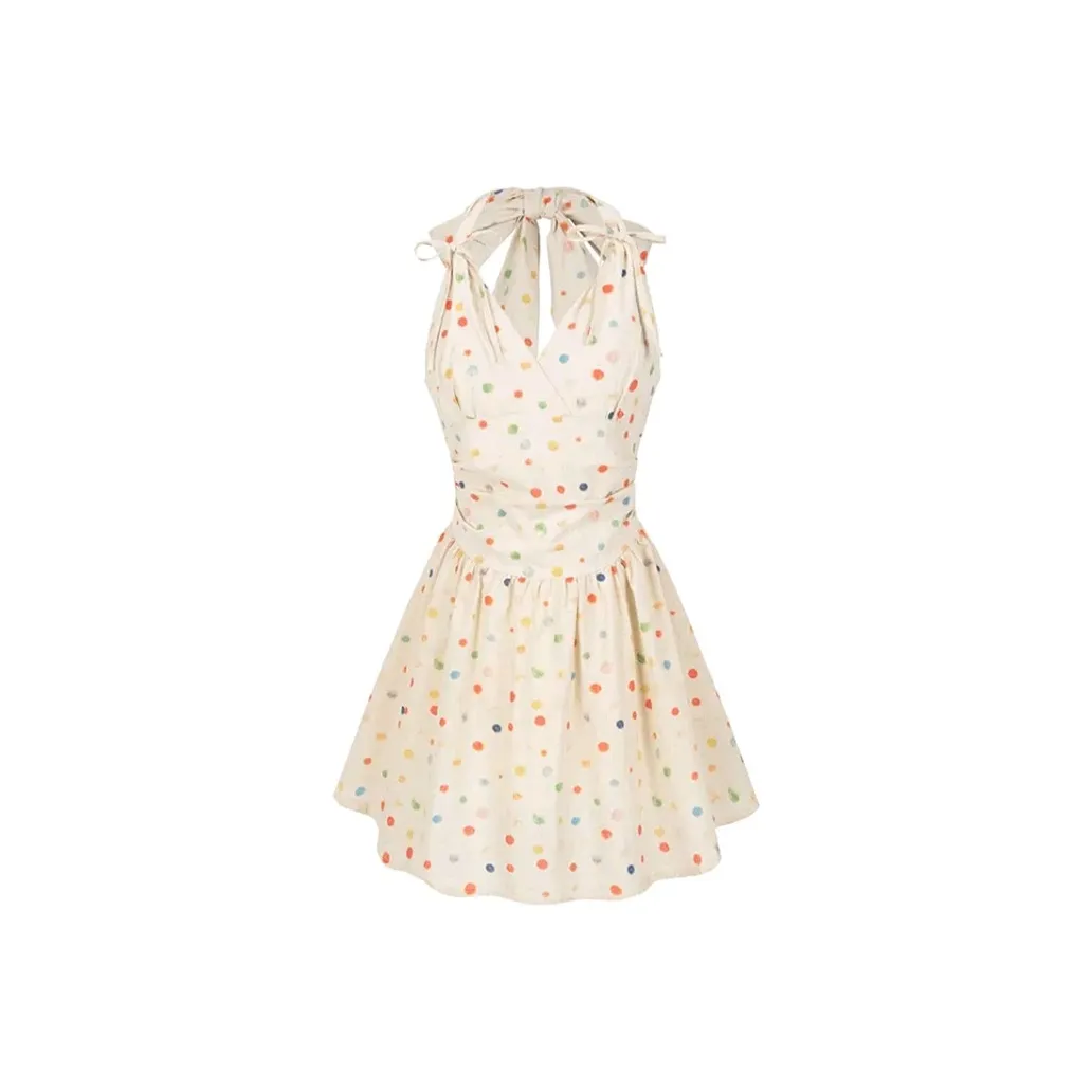 PZGE Без рукавов Платье Женское Радужный Гороховый Узор