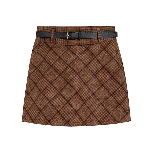 Ice Cream And Whale Повседневные короткие юбки Женские Коричневая клетка