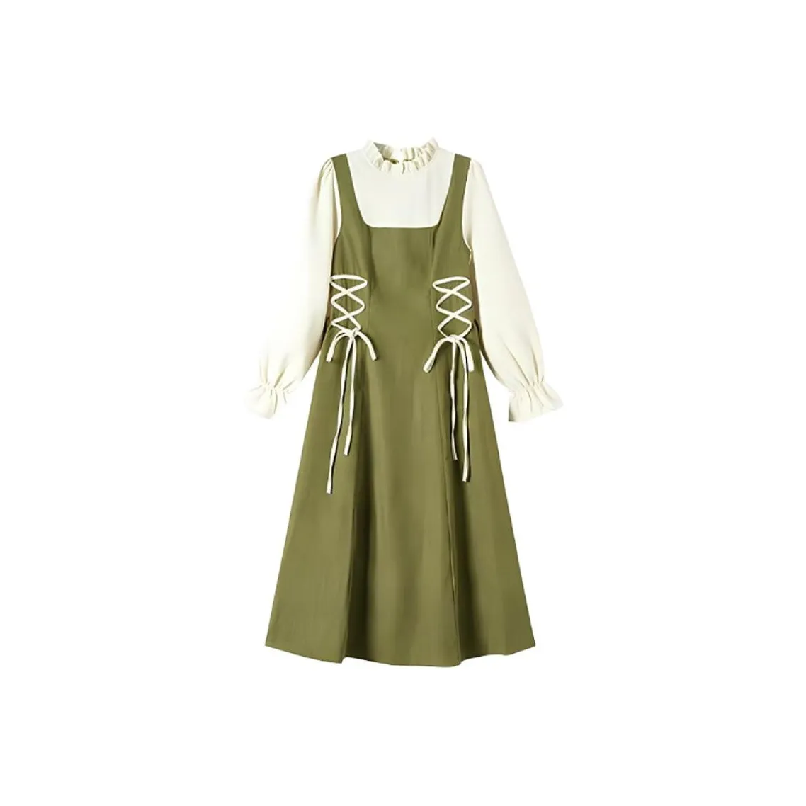 KYKW Длинное платье с длинными рукавами женское зеленое