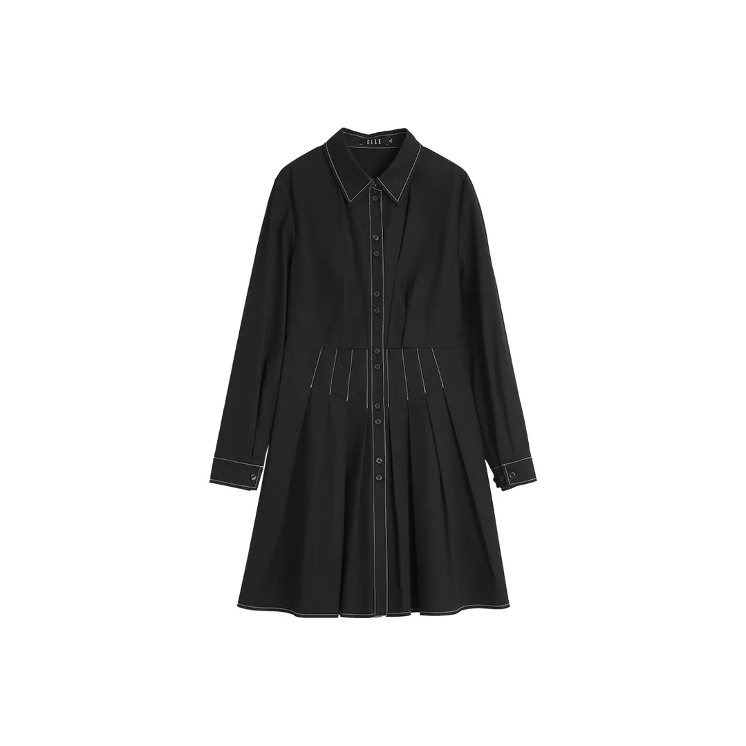 ELLE Длинное платье с длинными рукавами женское черное