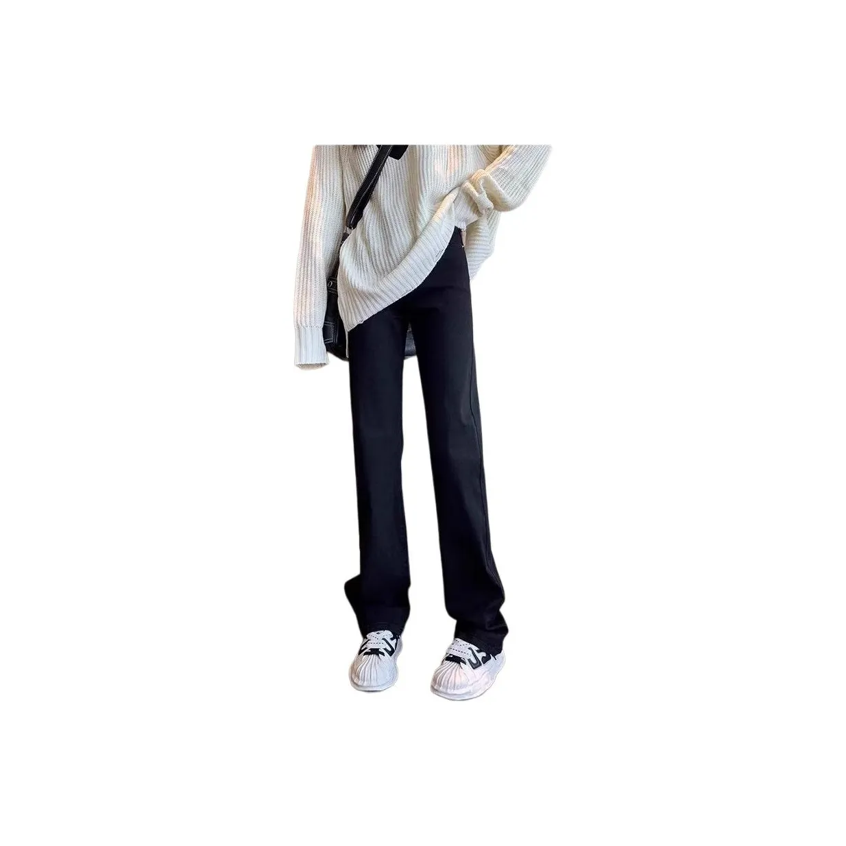 DanerWang Spaghetti jeans Women's Black [Fleece Lined]