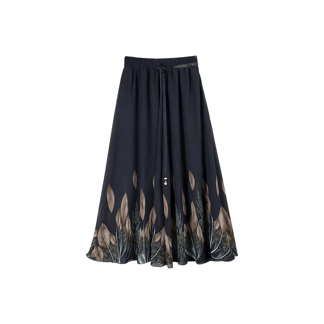 Cypress House Casual Long Skirt Women's Black With Khaki Leaf
