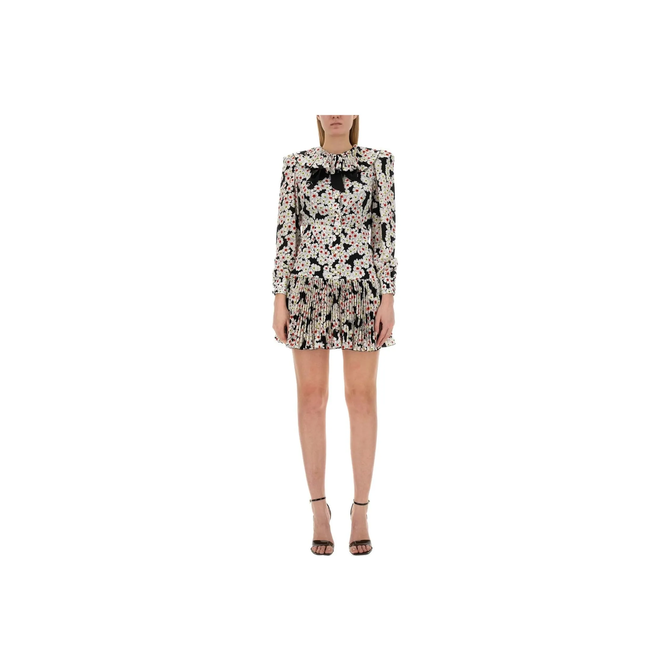 Alessandra Rich Daisy Printed Pleated Dress