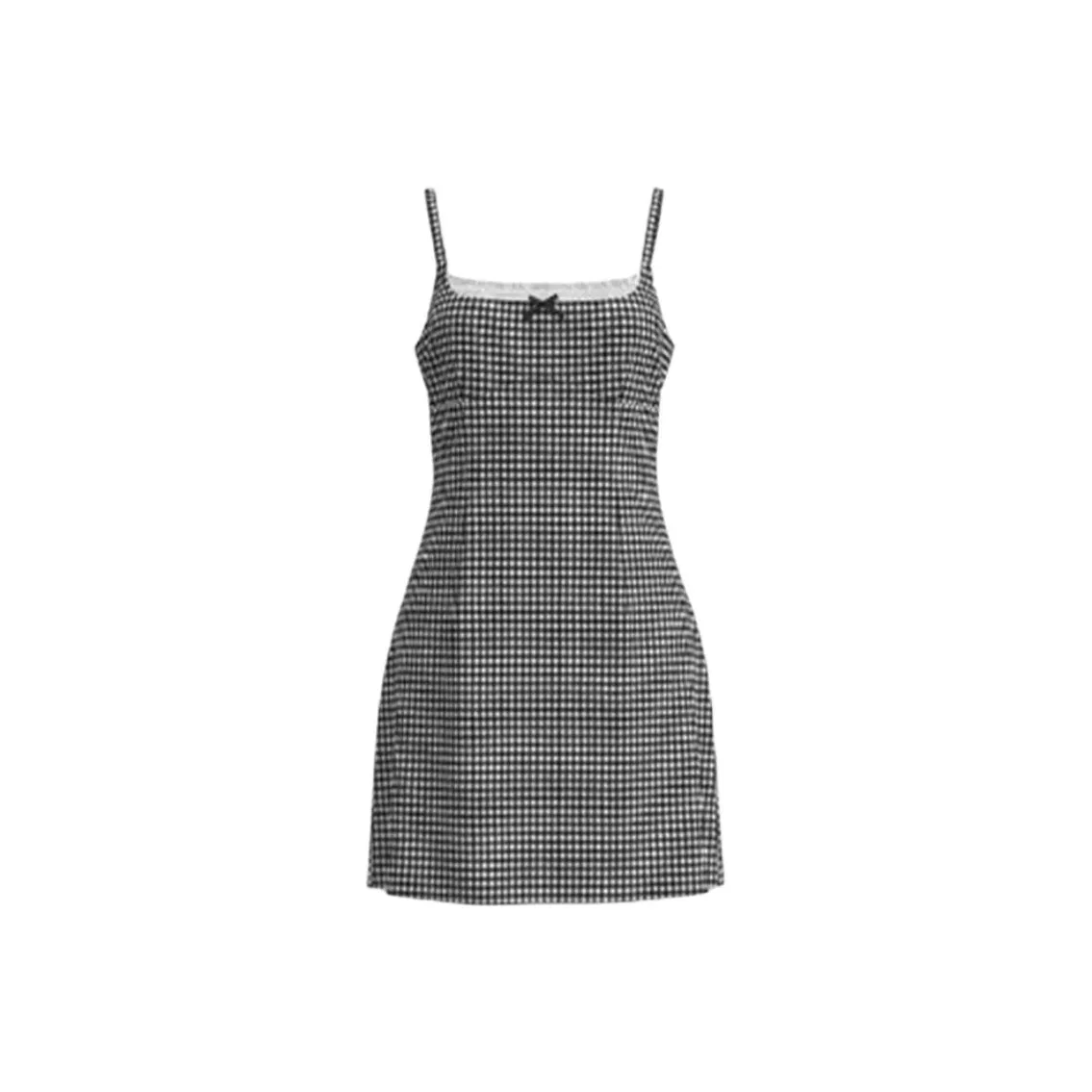 URBAN REVIVO Slip Dress Women's Pitch Black Gray Plaid