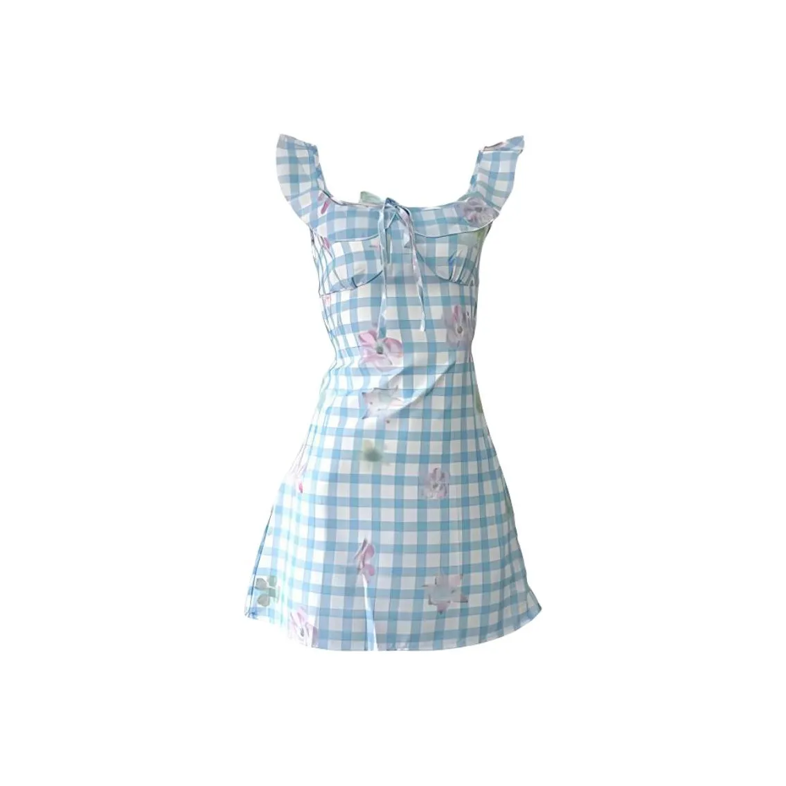 MO VOICE Slip Платье Женские Синий Клетчатый Цветочный