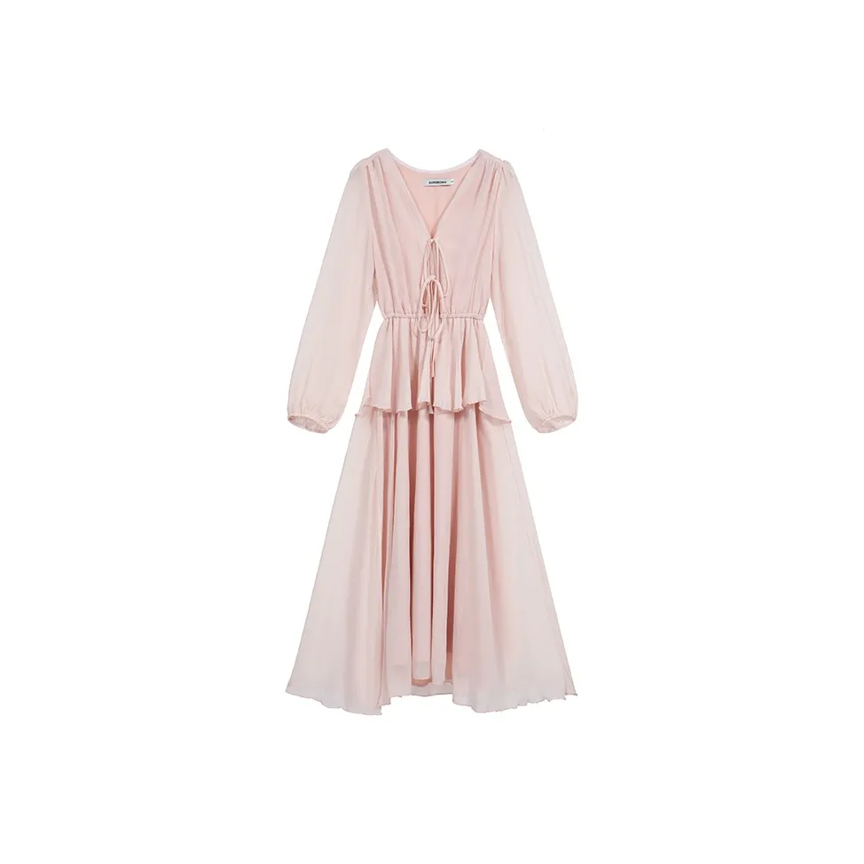 PLANE DRIFT Длинное платье с длинным рукавом женское розовое