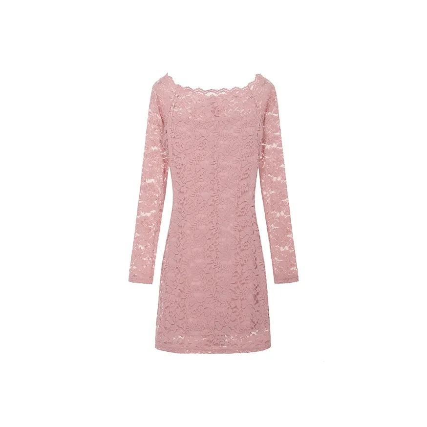 AHDO Длинное платье с длинными рукавами женское розовое