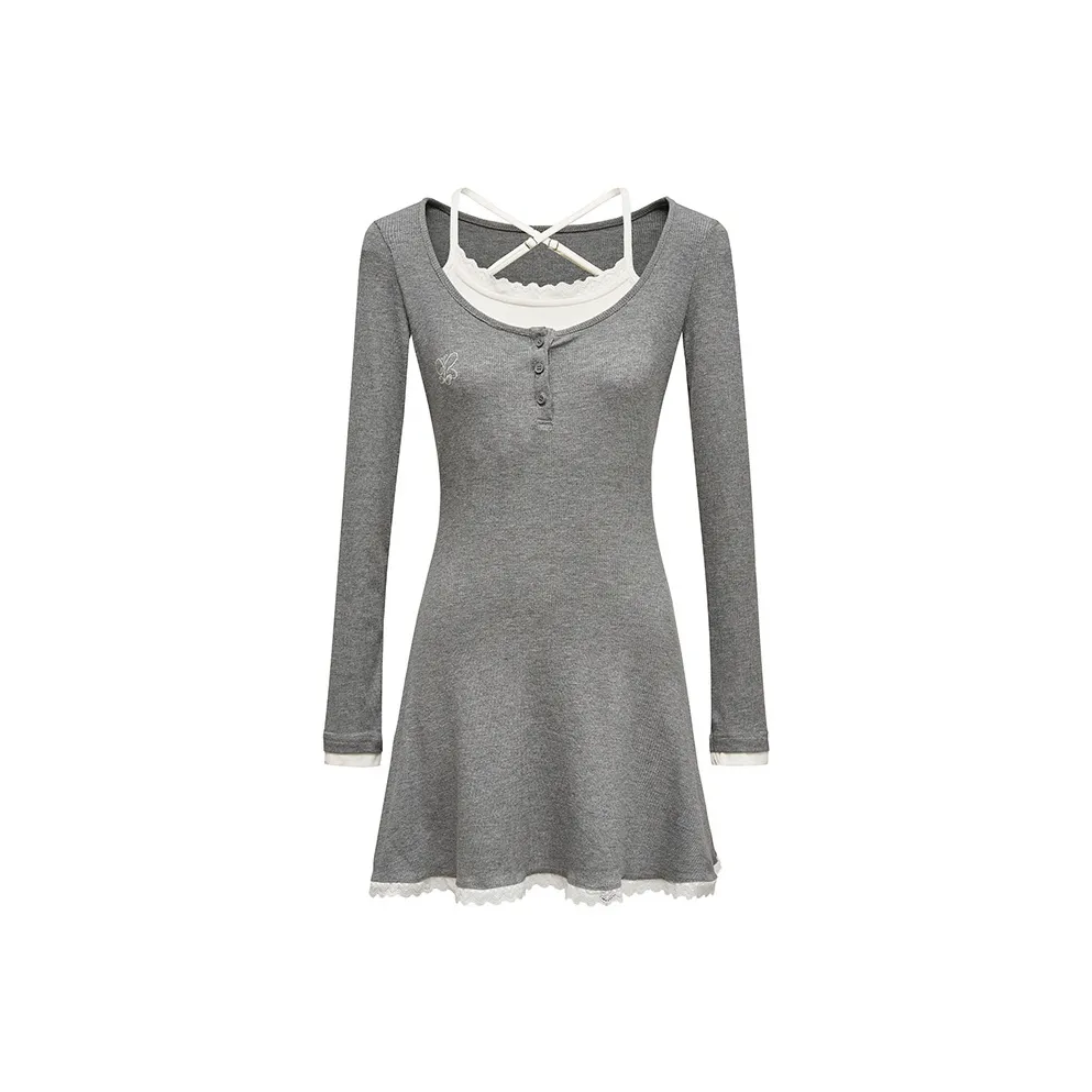 FINDSME GAGA Длинное платье с длинными рукавами женское серое