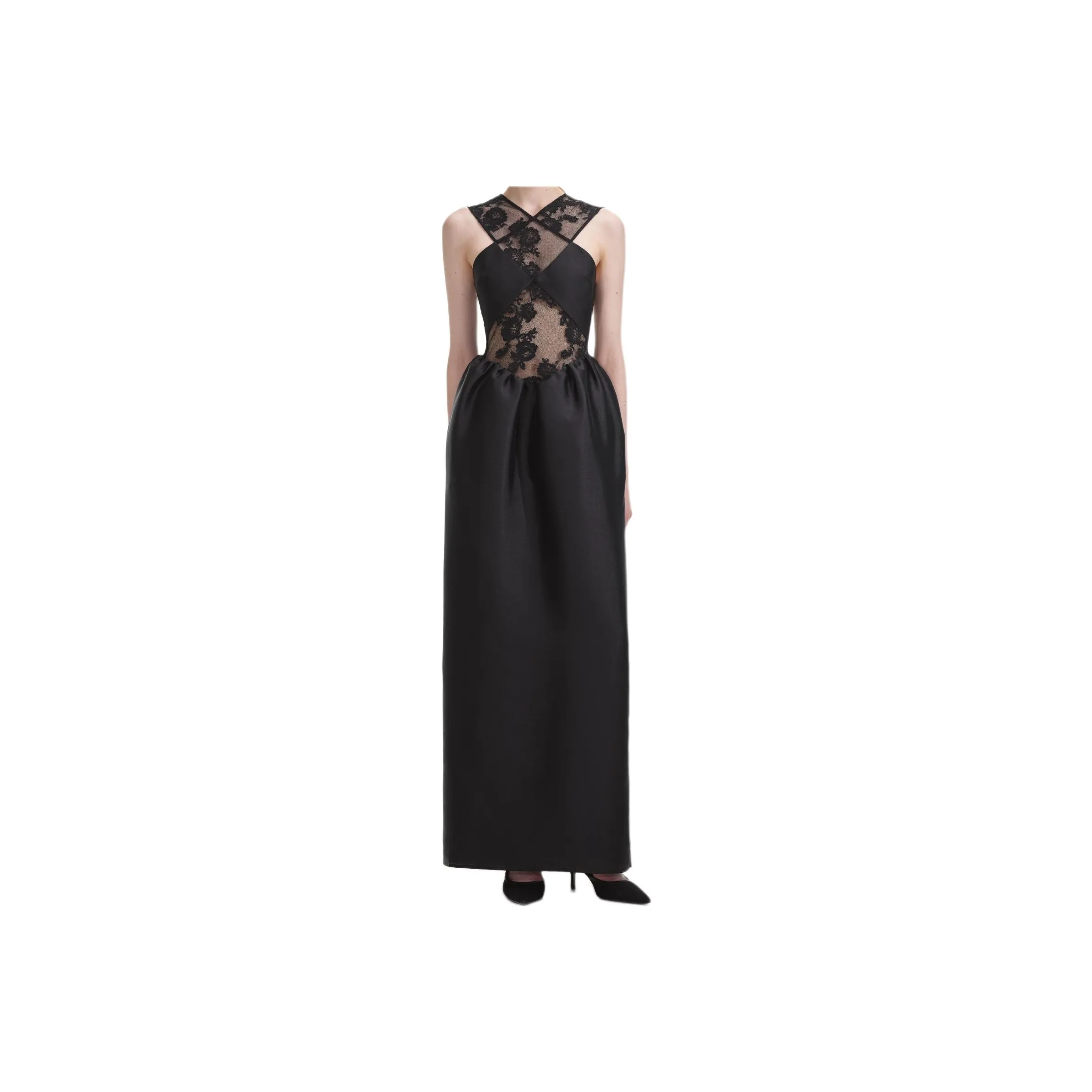 Self portrait Lace trim Taffeta Maxi Dress