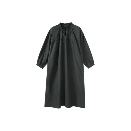 Muji Женские Длинные Платья с Рукавами