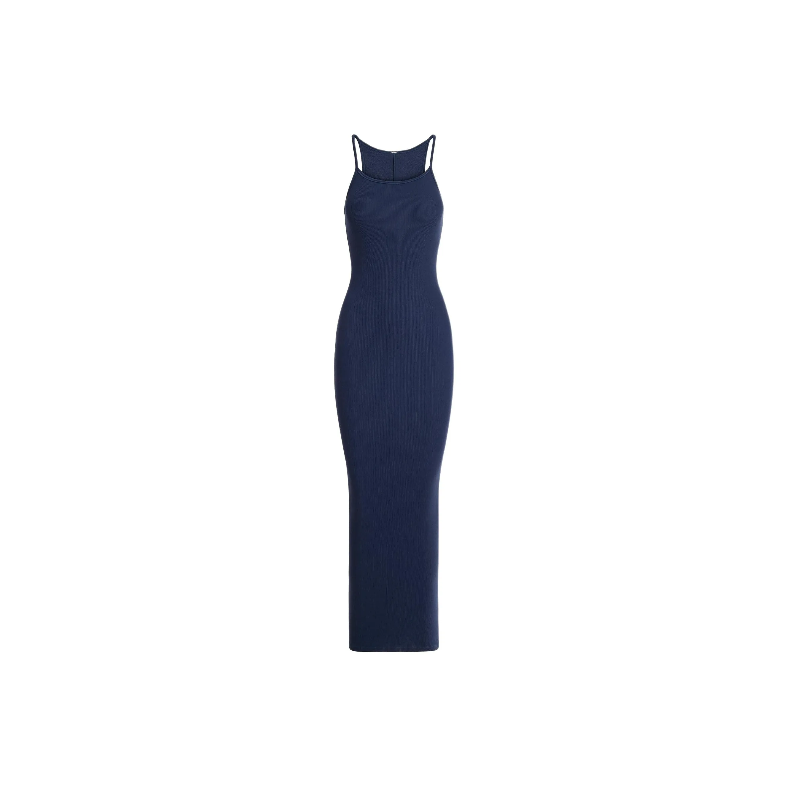 SKIMS SS25 COTTON RIB LONG CAMI DRESS Slip Dress Women's NAVY/Marine Blue