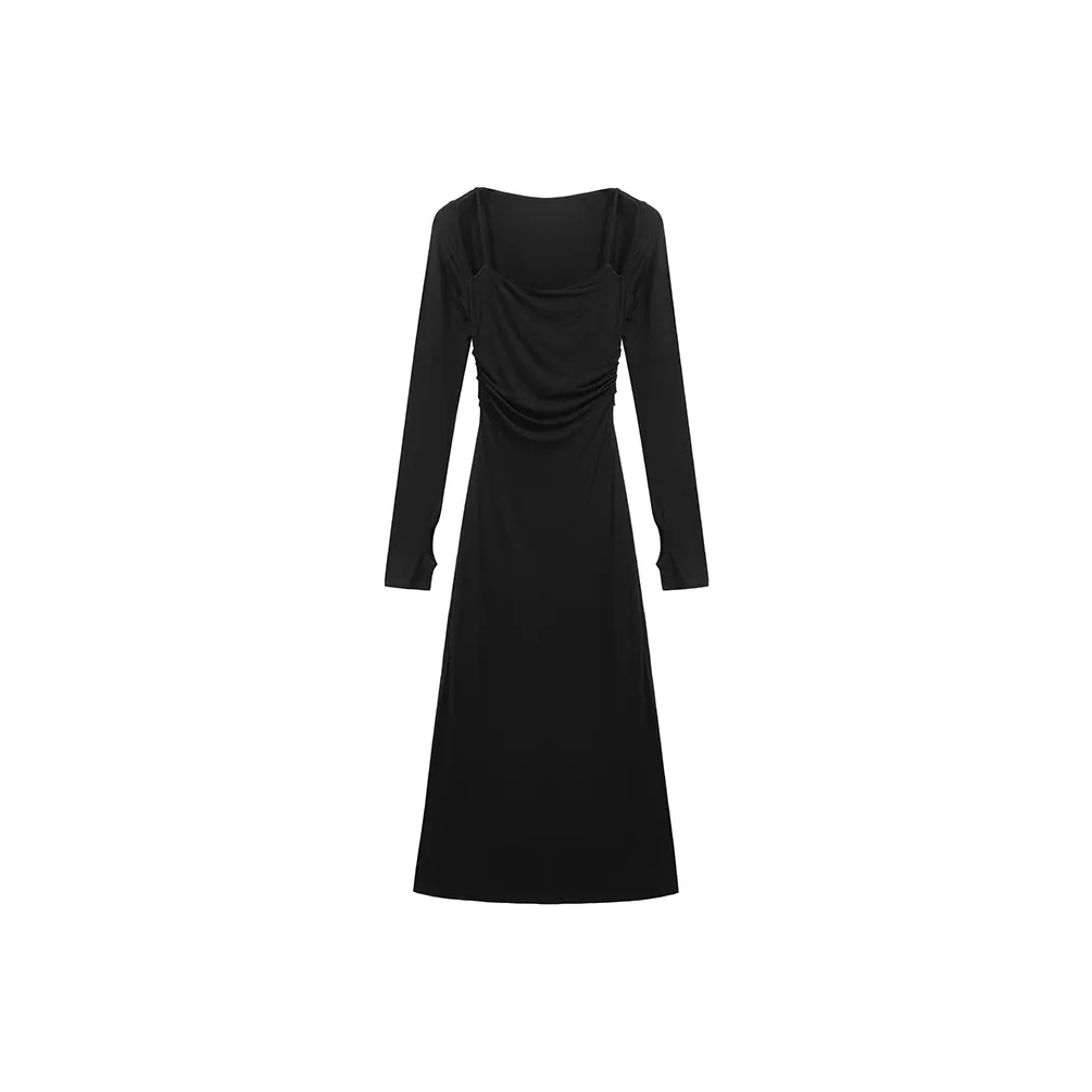 AHDO Длинное платье с длинными рукавами женское черное