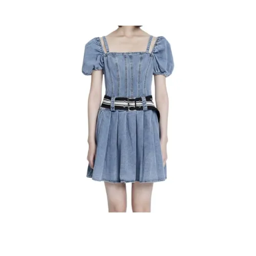 LULUALWAYS Blue Женские Короткие Платья с Рукавами
