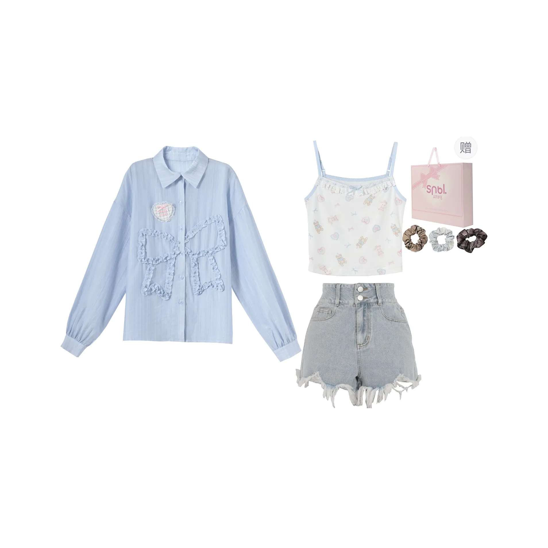 SNBL Casual Suit Women's Shirt+Camisole+Jeans
