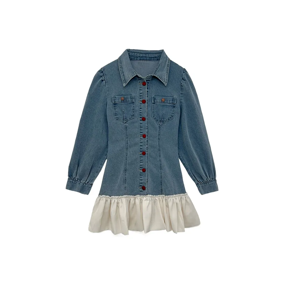 Icicofficial Длинное платье с длинными рукавами женское синее