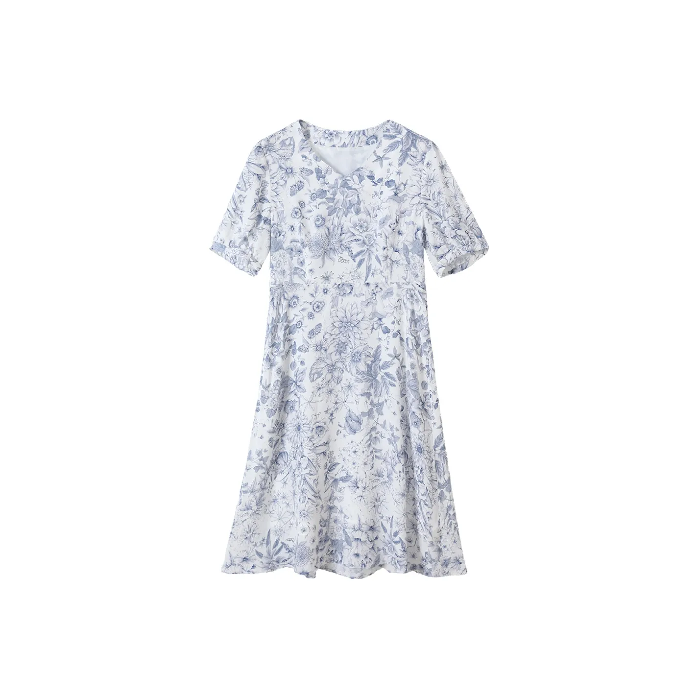 H YXIANG Короткое платье с короткими рукавами женское цветочный узор синий