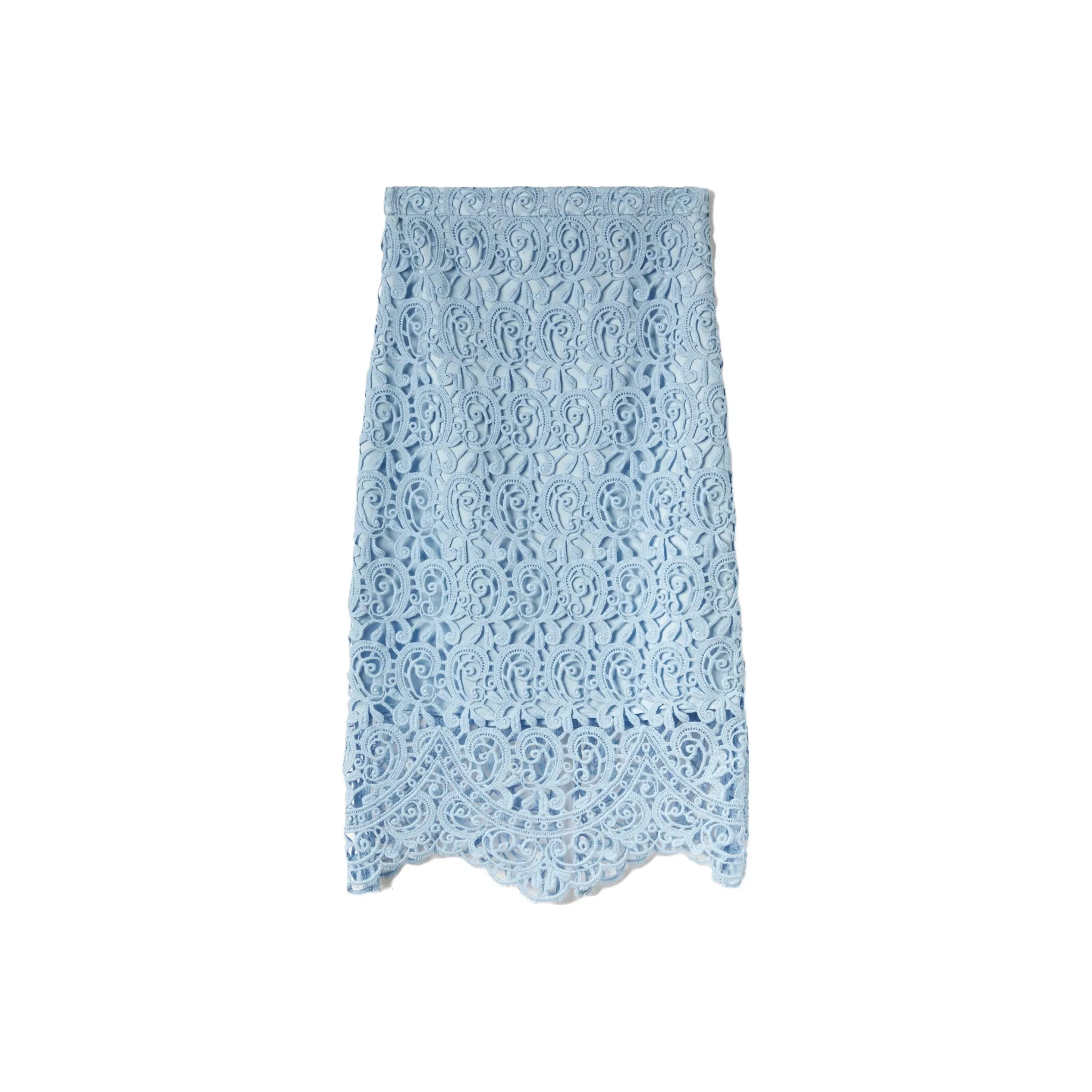 Burberry High Waist Lace Embroidered Midi Skirt