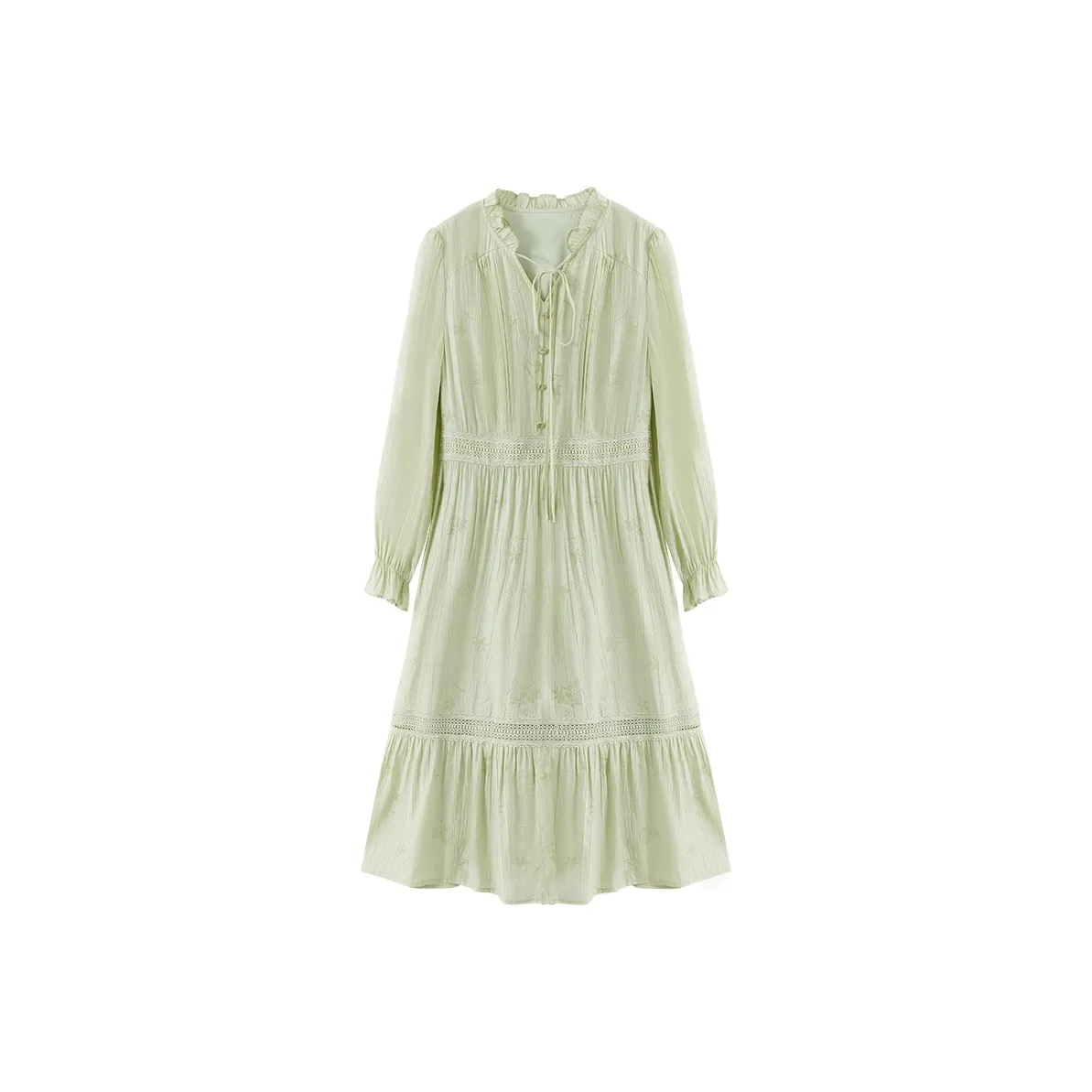 XIANGYING Длинное платье с длинными рукавами женское фруктовый зеленый