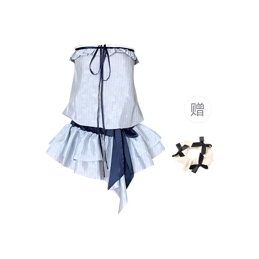 TURN UP Sleeveless Dress Women's Light Blue+Bowknot Hair Tie Comes With