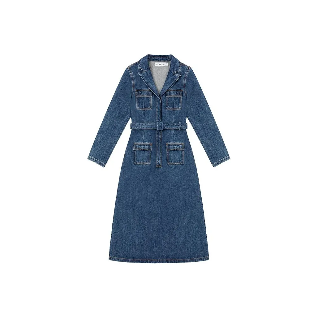 Self portrait Long Sleeved Dresses Women's Denim Blue
