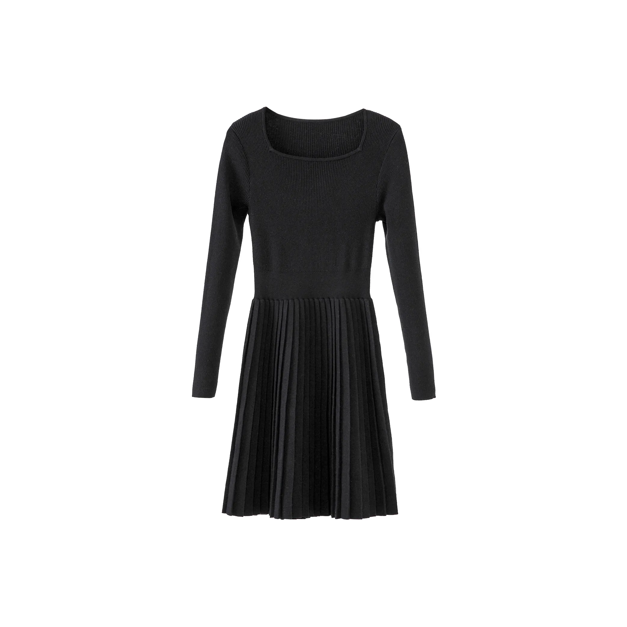 Fstudio French С утяжкой на талии Элегантность Плиссированный Трикотажная ткань Платье Женские Черный