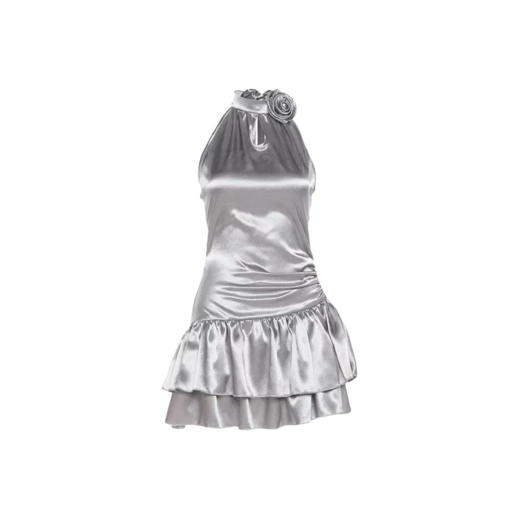 FINDSME GAGA Без рукавов Платье Женское Серебристое