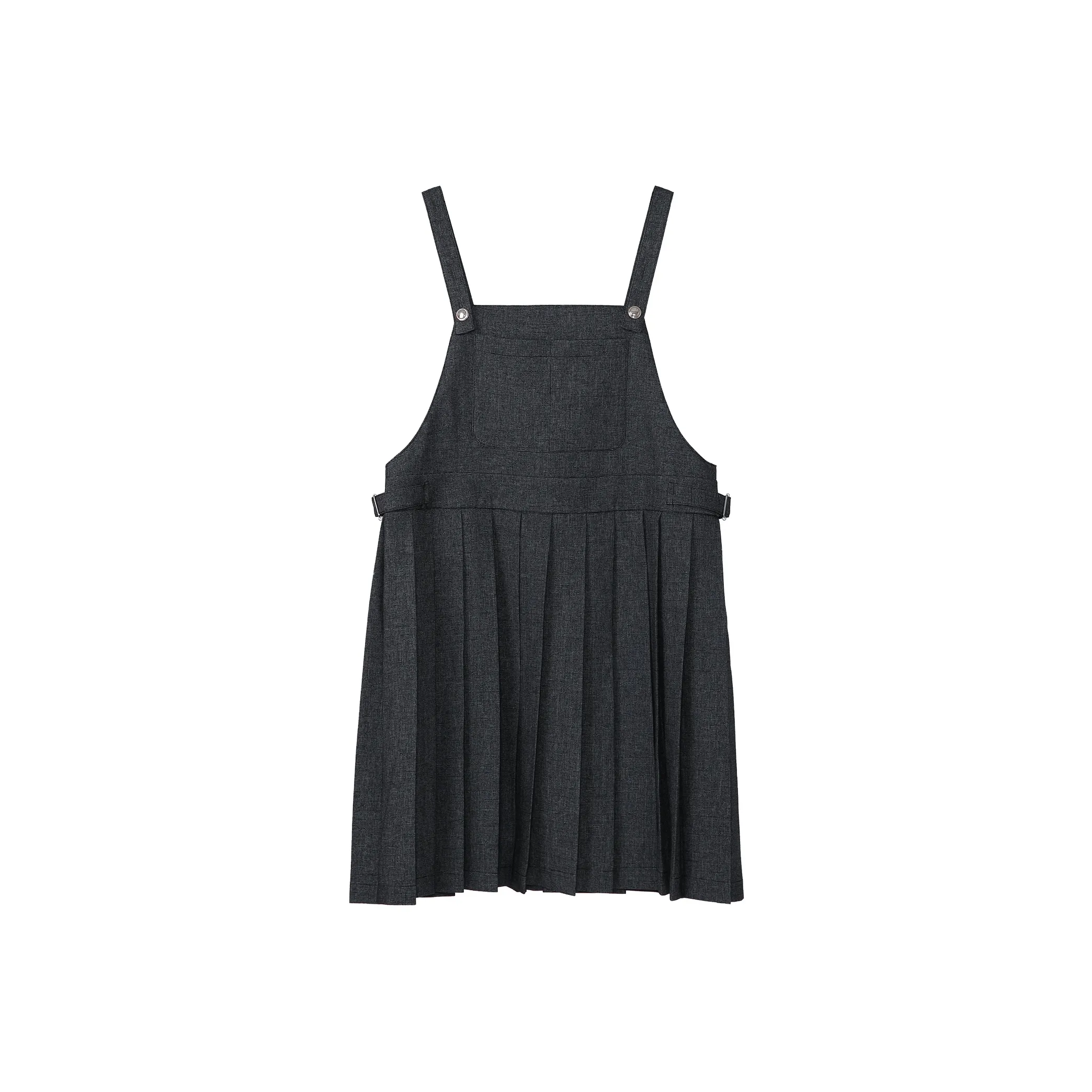 Fstudio Korean Style Preppy Style Commute Versatile Pleated Bib & Brace Dress Women's Dark Gray