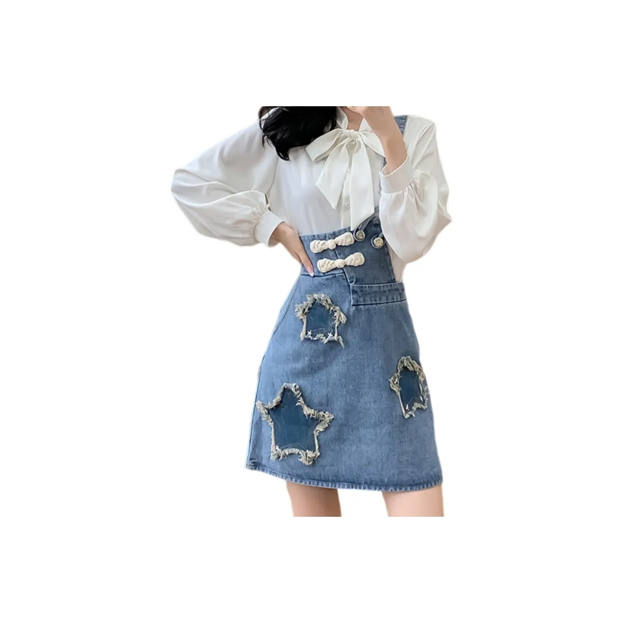 YICHEN Длинный рукав Платье Женское Синее