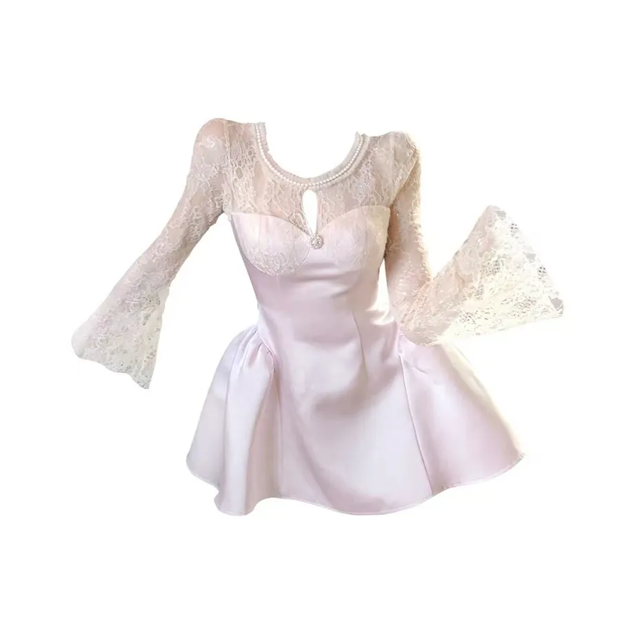 SECFLY OFFICIAL Длинное платье с длинными рукавами женское цвет лотос