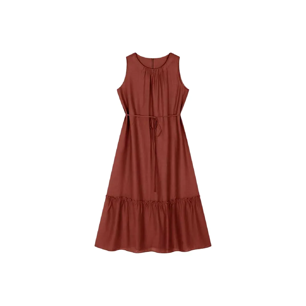 Mo Han Yi Mei Без рукавов Платье Женское Кирпично-красное