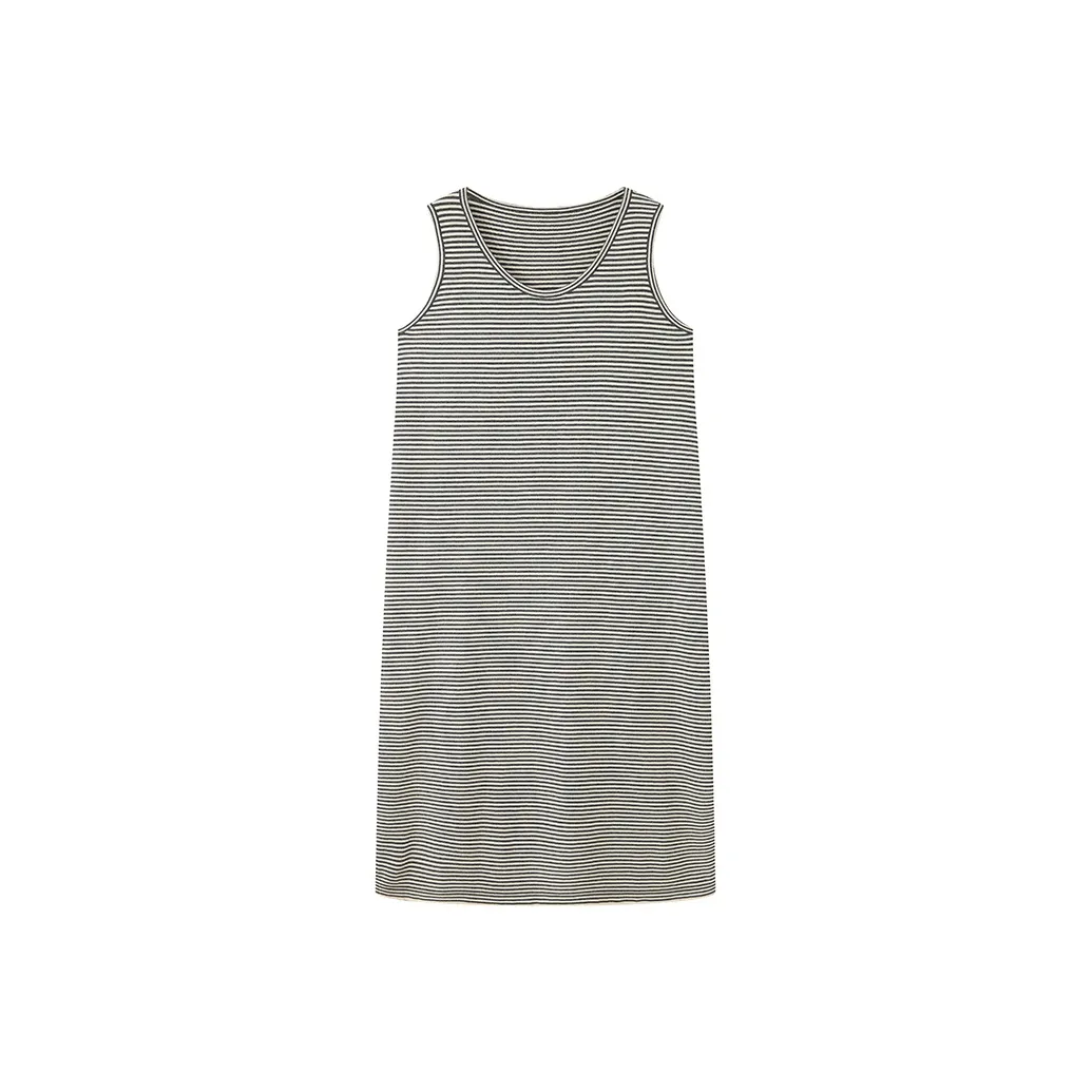 Корейский стиль Без рукавов Платье Женское Черно-белые полосы