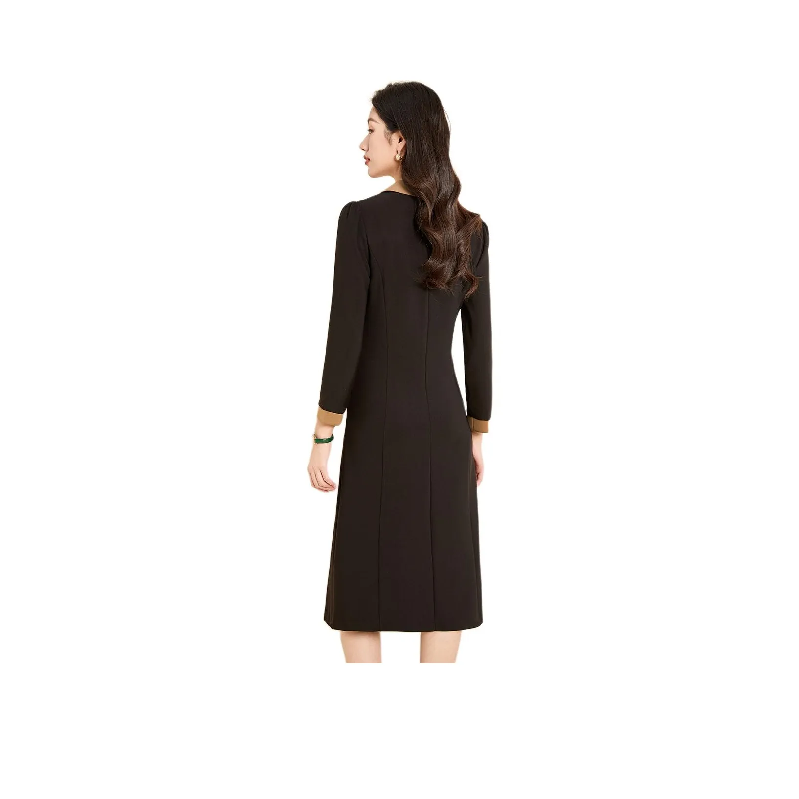 Mylan Spring Long Sleeved Dress Cinched Waist Women's Black