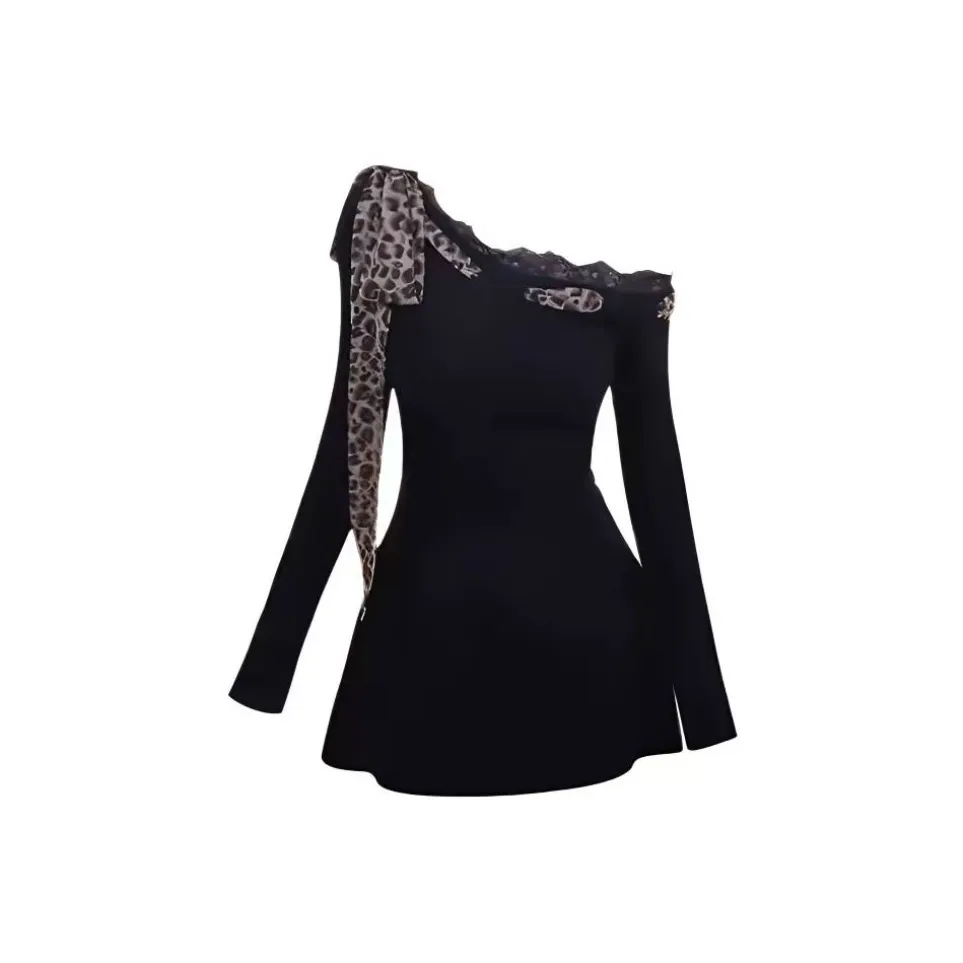 PUREIDOL Длинное платье с длинными рукавами женское черное