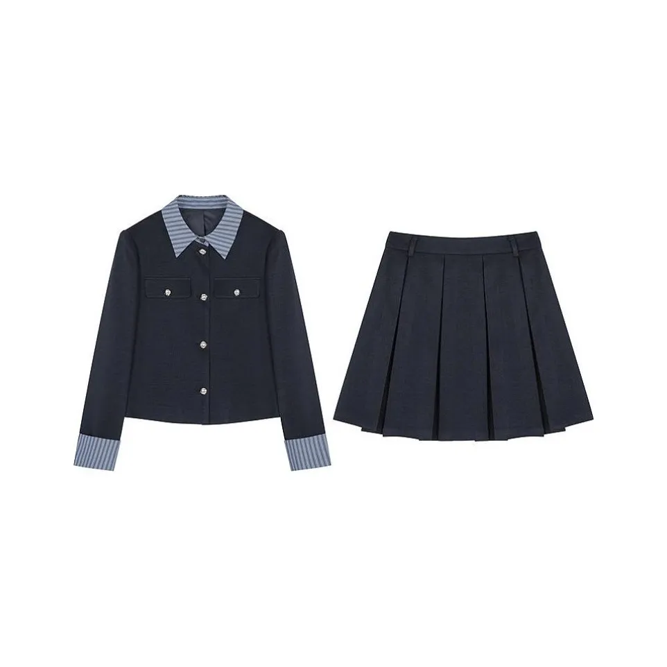 Mo Han Yi Mei Two Piece Skirt Sets Women's Navy Blue